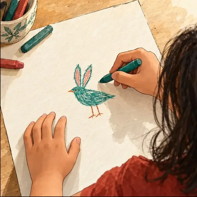 A child drawing the creature that will become part of their adventure