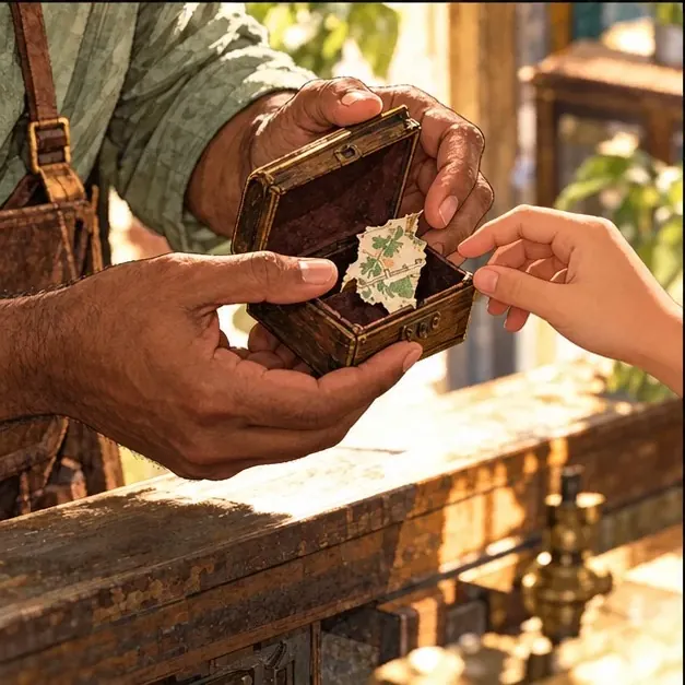 A child discovering the last map fragment inside a wooden box