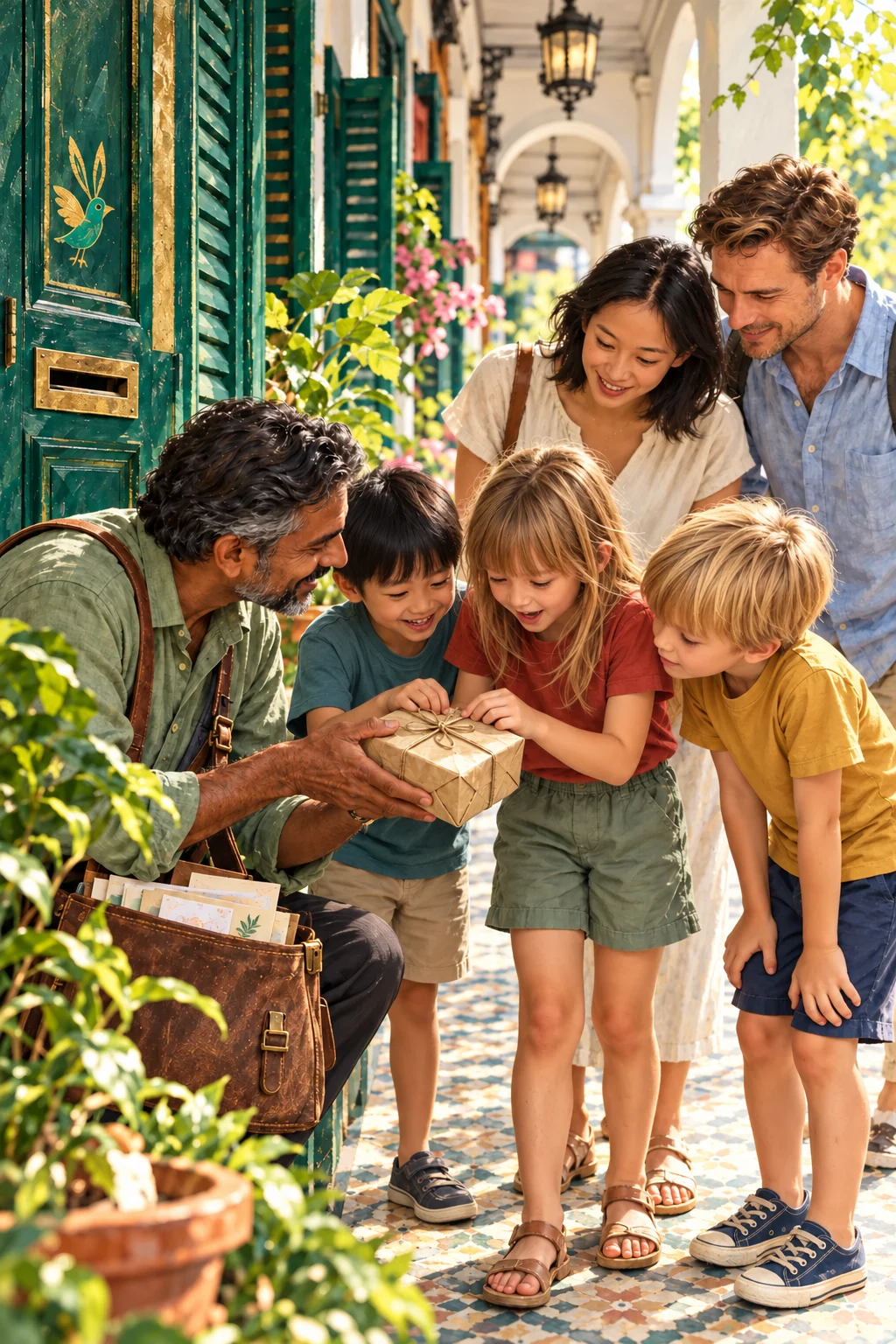 Imagined scene: two siblings and their Singaporean friend meet the Postmaster